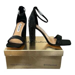 Lady Couture Dalia Black Rhinestone Block Heel Sandals Size 10 NWT NIB Evening
